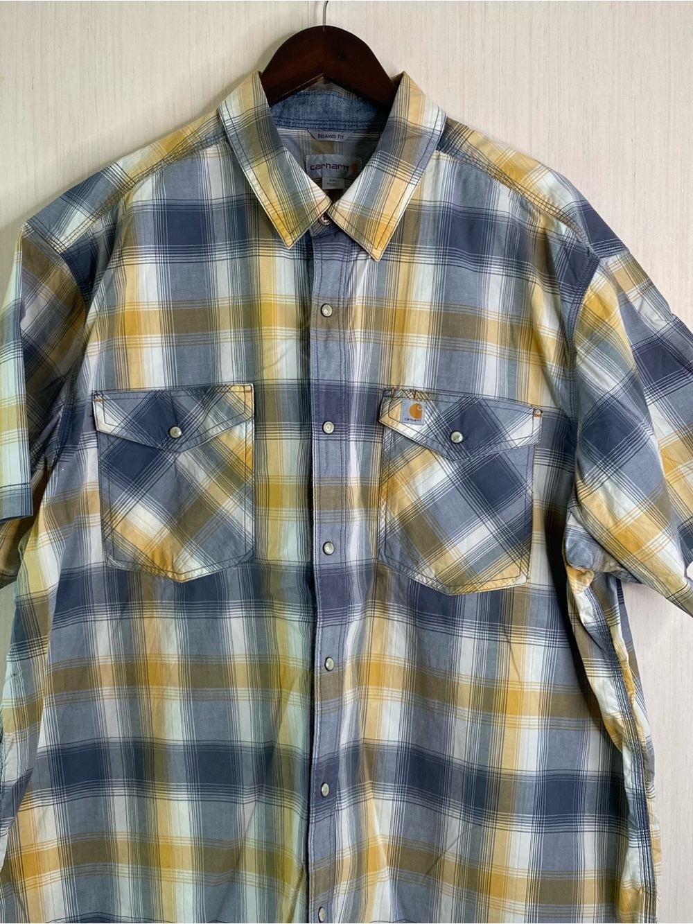 Carhartt Men's Relaxed Fit Short Sleeve Plaid Pearl Snap Pocket Shirt 2XL - Picture 4 of 9